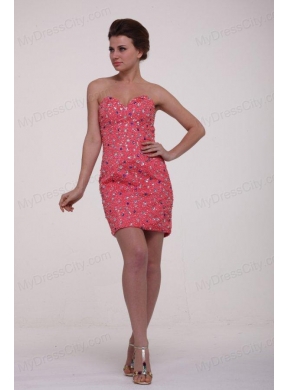 Column Watermelon Red Sweetheart Beading Chiffon Prom Dress