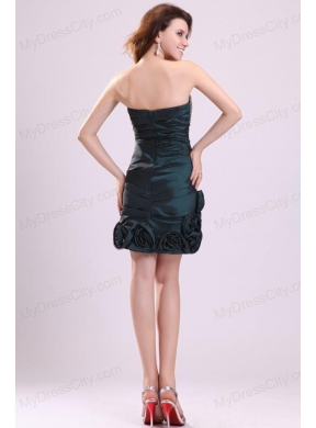 Dark Green Column Strapless Prom Dress with Beading and Flowers