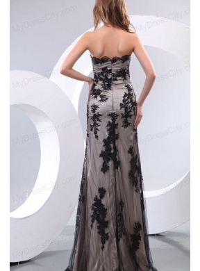 Discount Column Strapless Floor-length Tulle Appliques Black Prom Dress