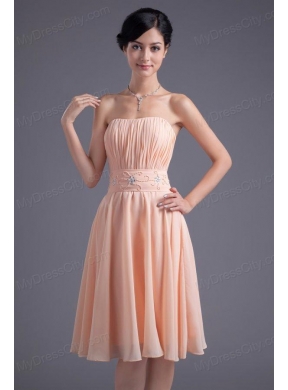 Elegant Empire Strapless V-neck Knee-length Chiffon Peach Prom Dress with Beading