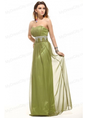 Empire Olive Green Strapless Beading and Ruching Prom Dress