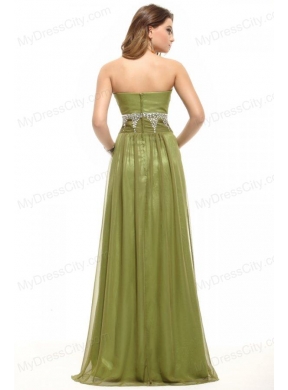 Empire Olive Green Strapless Beading and Ruching Prom Dress