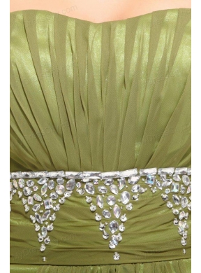 Empire Olive Green Strapless Beading and Ruching Prom Dress