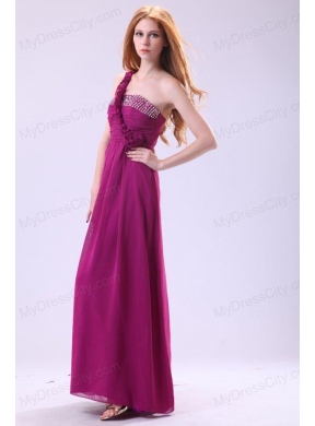 Empire One Shoulder Ankle-length Chiffon Purple Beading Prom Dress