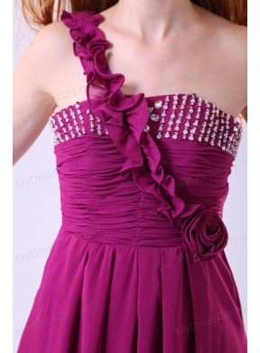 Empire One Shoulder Ankle-length Chiffon Purple Beading Prom Dress