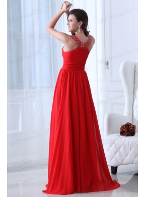 Empire Scoop Red Ruching and Beading Chiffon Prom Dress