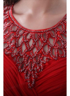 Empire Scoop Red Ruching and Beading Chiffon Prom Dress