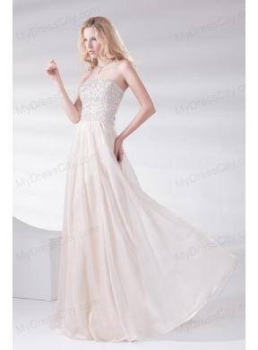 Empire Strapless Sleeveless Beading and Ruching Lace-up Champagne Prom Dress