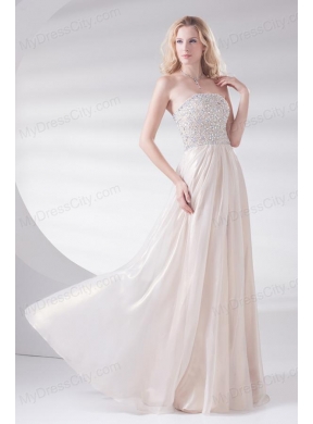 Empire Strapless Sleeveless Beading and Ruching Lace-up Champagne Prom Dress