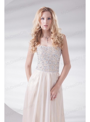 Empire Strapless Sleeveless Beading and Ruching Lace-up Champagne Prom Dress