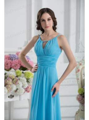 Empire Straps Ruching Baby Blue Floor-length Chiffon Prom Dress