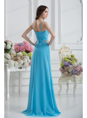 Empire Straps Ruching Baby Blue Floor-length Chiffon Prom Dress