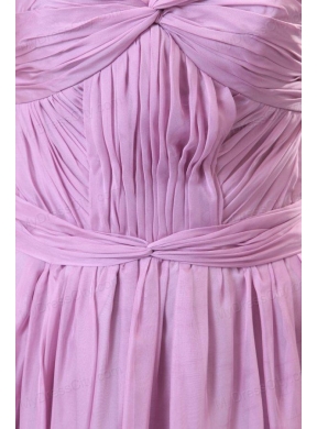 Empire Sweetheart Lilac Chiffon Ruche Prom Dress with Watteau Train