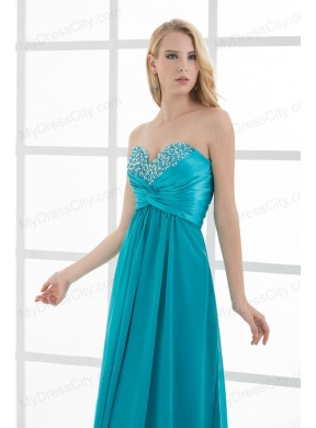 Empire Teal Blue Sweetheart Floor-length Beading Taffeta Prom Dress