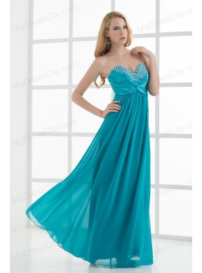 Empire Teal Blue Sweetheart Floor-length Beading Taffeta Prom Dress