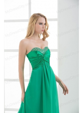 Empire Teal Blue Sweetheart Floor-length Beading Taffeta Prom Dress