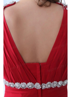 Empire V-neck Brush Train Beading Chiffon 2014 Spring Red Prom Dress