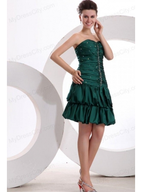 Green Column Ruching and Beading Sweetheart Prom Dress