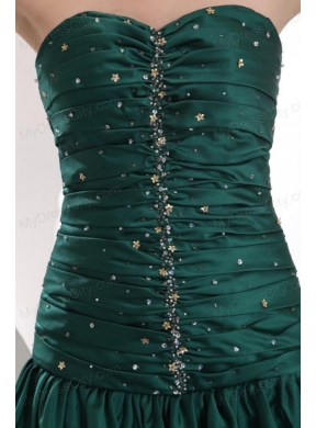 Green Column Ruching and Beading Sweetheart Prom Dress