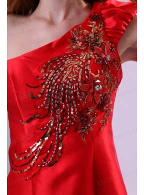 Mermaid Red One Shoulder Embroidery with Beading Prom Dress