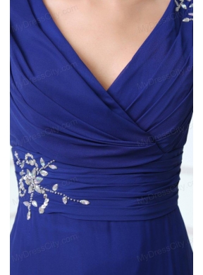 Mermaid Royal Blue V-neck Beading and Ruching Prom Dress