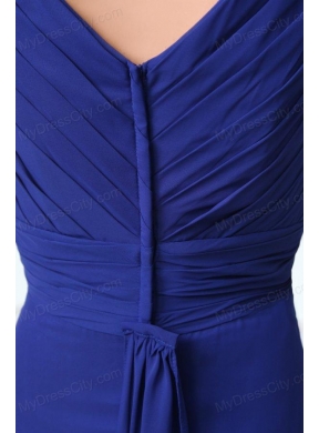 Mermaid Royal Blue V-neck Beading and Ruching Prom Dress