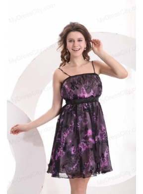 Mulit-color Spaghetti Straps Mini-length Printing Prom Dress