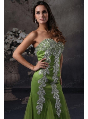 Olive Green Column Prom Dress with Sweetheart Beading