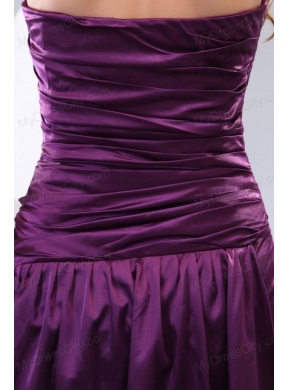 Popular Column Sweetheart Watteau Train Purple Side Zipper Prom Dress with Ruching