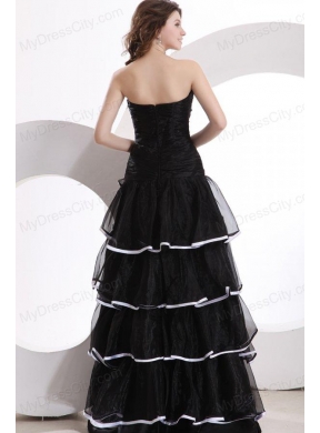 Princess Strapless Ruffled Layers Black Organza Floor-length Prom Dress