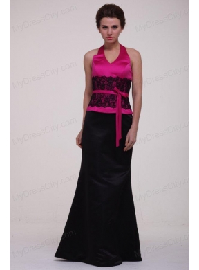 Red Empire Halter Long Beading Chiffon 2014 Prom Dress