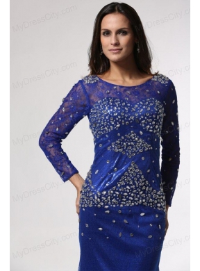 Royal Blue Column Scoop Beaded Prom Dress with Long Sleeves