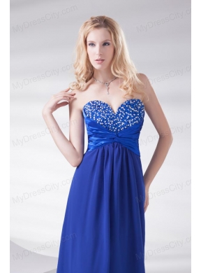 Royal Blue Sweetheart Beading and Ruching Prom Dress with Long