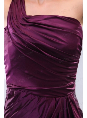 Simple Column One Shoulder Brush Train Taffeta Prom Dress with Ruching