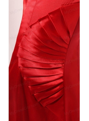 Simple Red Column Sweetheart Ruching Satin Long Prom Dress