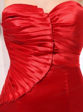 Simple Red Column Sweetheart Ruching Satin Long Prom Dress