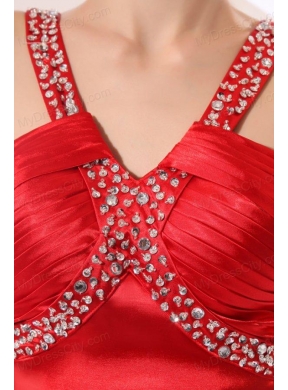 Wine Red Column Straps Beading and Ruching Prom Dress