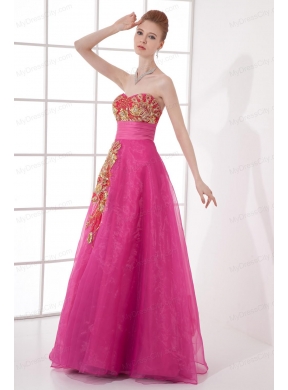 A-line Chiffon Floor-length Hot Pink Appliques Belt Prom Dress