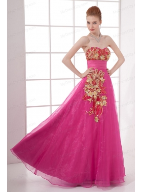 A-line Chiffon Floor-length Hot Pink Appliques Belt Prom Dress