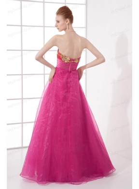 A-line Chiffon Floor-length Hot Pink Appliques Belt Prom Dress