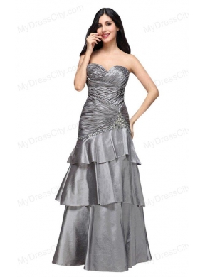 A-line Gray Sweetheart Appliques and Ruching Ruffled Layers Prom Dress