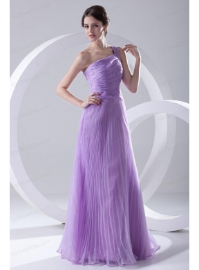 A-line One Shoulder Organza Floor-length Lavender Prom Dress