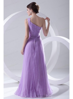 A-line One Shoulder Organza Floor-length Lavender Prom Dress