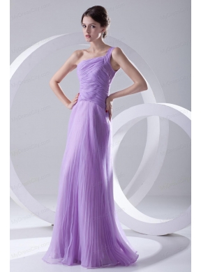 A-line One Shoulder Organza Floor-length Lavender Prom Dress