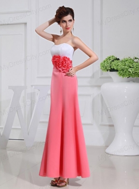 A-line Prom Dress with Hand Made Flowers Swaetheart Taffeta Watermelon