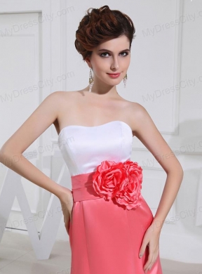 A-line Prom Dress with Hand Made Flowers Swaetheart Taffeta Watermelon