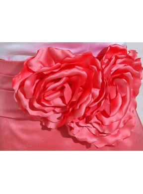 A-line Prom Dress with Hand Made Flowers Swaetheart Taffeta Watermelon