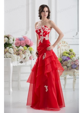 A-line Strapless Appliques Ruffled Layers Prom Dress