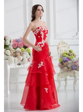 A-line Strapless Appliques Ruffled Layers Prom Dress