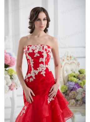 A-line Strapless Appliques Ruffled Layers Prom Dress